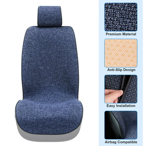 1PC Linen Car Seat Cover For 2000-2024 Chevy Malibu Impala Linen Automotive Vehicle Cushion Covers Interior Accessories Front Seat Pad,Blue