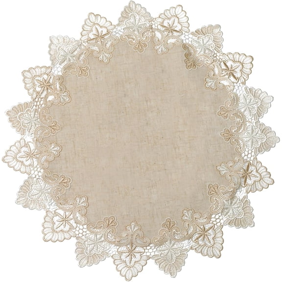 1PC Linen Round Table Cover with Lace Trim, Light Khaki Dustproof Home Festival Table Cloth for Dining Room Kitchen, 60 * 60cmParty Supplies