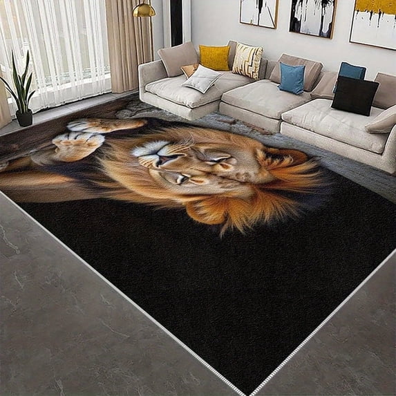 1PC Lion-Patterned Area Carpet Local Carpet, Lightweight Washable Easy-to-Tidy Carpet Mat Festival Gift, Suitable for Living Room, Bedroom, Dining Room, Office, Hallway, Room Accessones