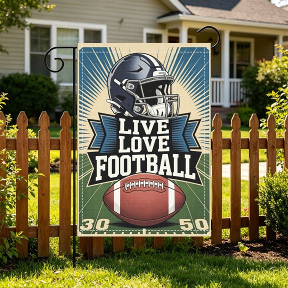 1PC Live Love Football Graphic Garden Flag, Double Sided 2D Printed, Game Day Porch Decor, Christmas Thanksgiving Gift, No Flagpole