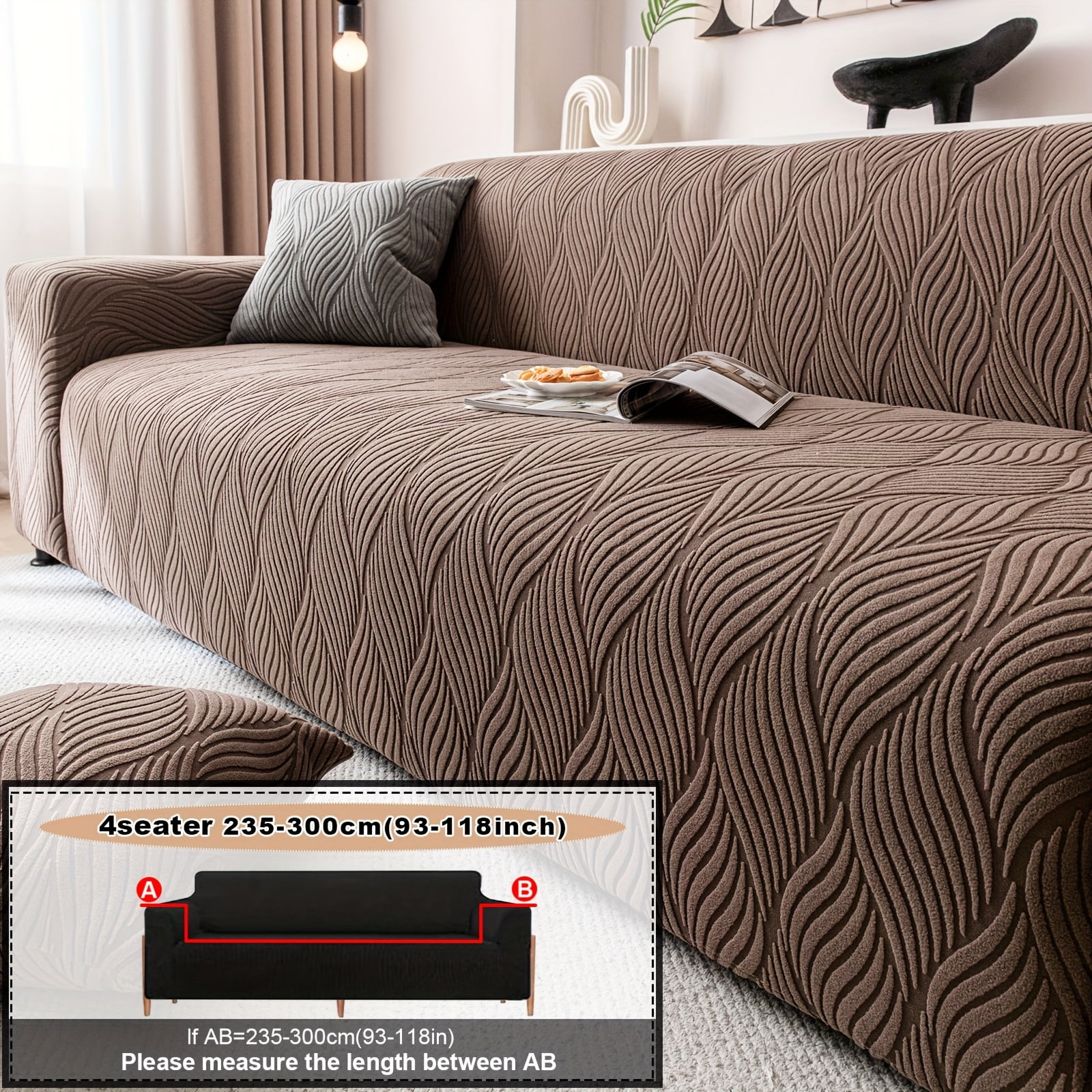 1PC Luxurious Jacquard Stretch Sofa Slipcover, Pet-Friendly Hairproof & Anti-Slip, All-Season Furniture Cover for Couch, Loveseat, Armchair, Sectional, Easy to Install & Wash