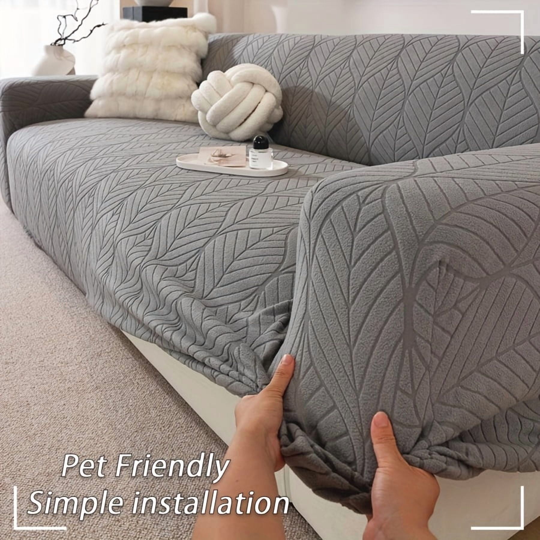 1PC Luxurious Jacquard Stretch Sofa Slipcover, Pet-Friendly Hairproof & Anti-Slip, All-Season Furniture Cover for Couch, Loveseat, Armchair, Sectional, Easy to Install & Wash