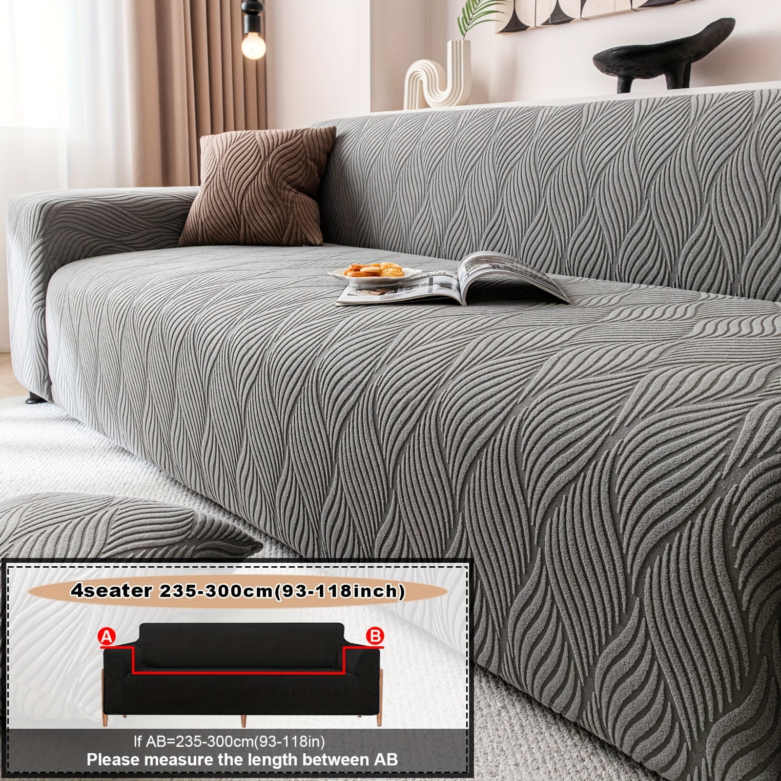 1PC Luxurious Jacquard Stretch Sofa Slipcover, Pet-Friendly Hairproof & Anti-Slip, All-Season Furniture Cover for Couch, Loveseat, Armchair, Sectional, Easy to Install & Wash