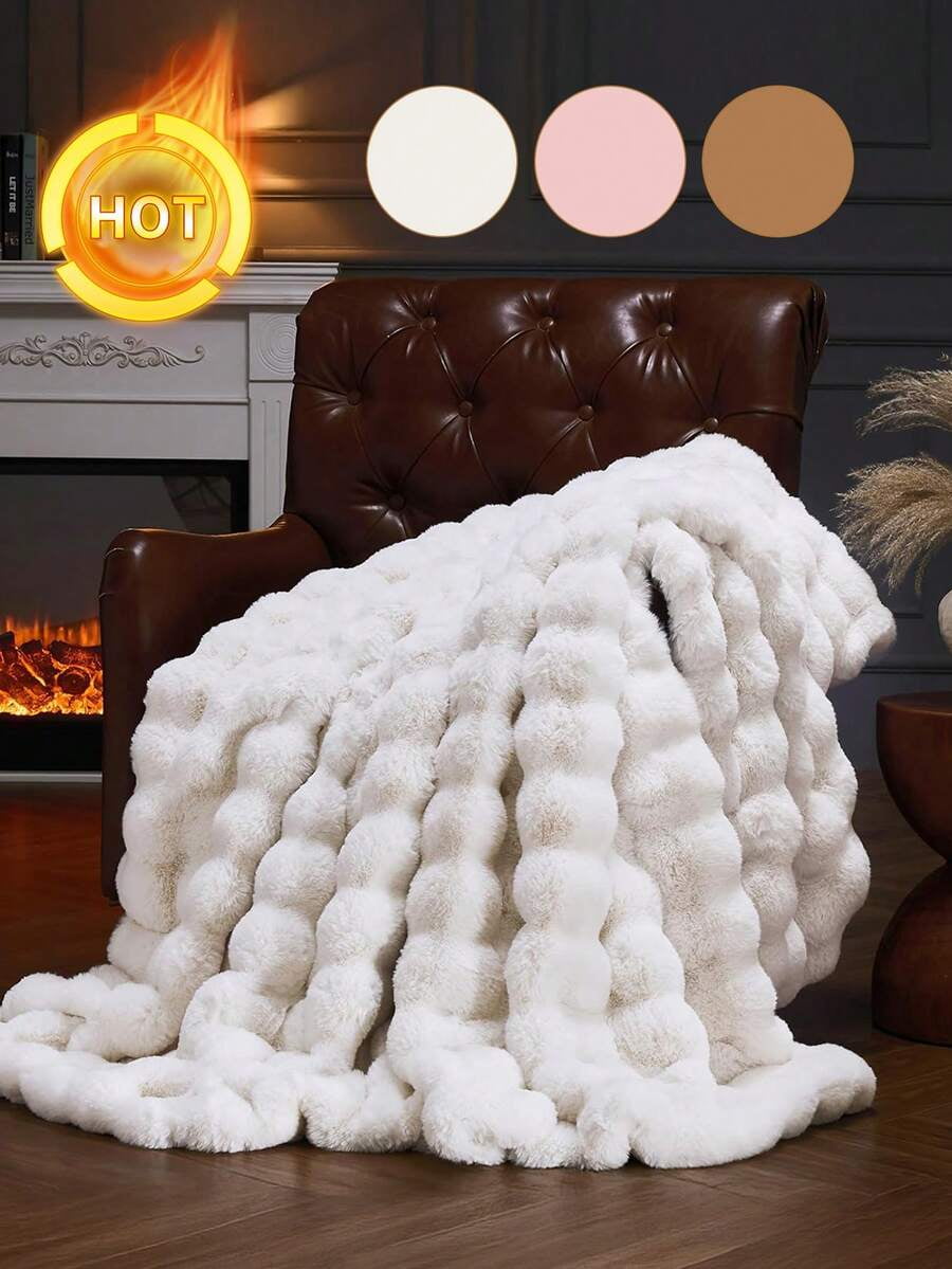 Faux Fur Plush Blanket in Beige main image 1
