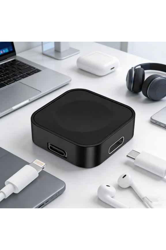 1PC Magnetic Wireless Charger for Apple Watch - Portable Keychain Design, USB-C & iPhone Port Compatible, Aluminum Alloy Compact Charger with 5W Fast Charging for Travel & Daily Use（Black）