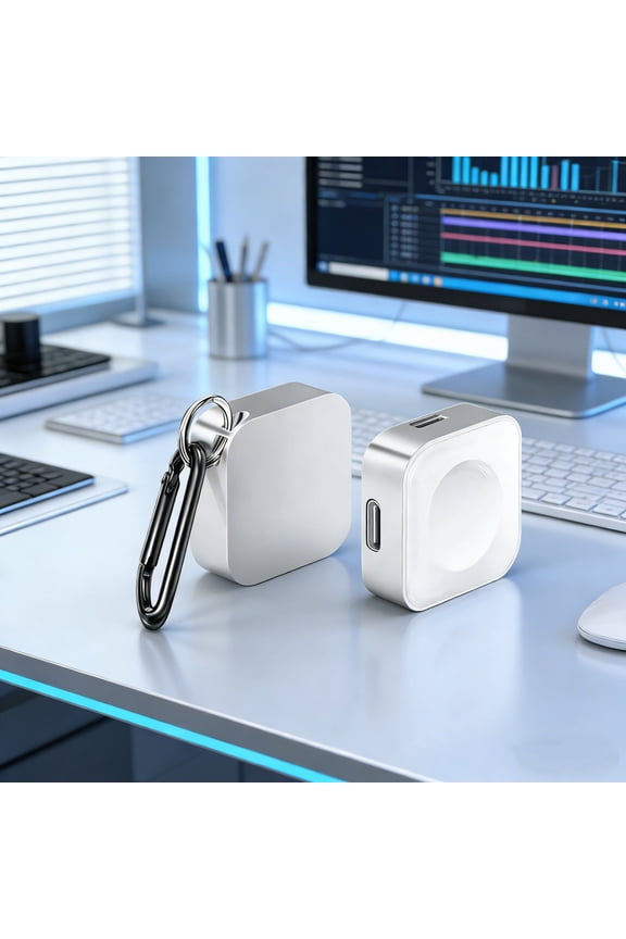 1PC Magnetic Wireless Charger for Apple Watch - Portable Keychain Design, USB-C & iPhone Port Compatible, Aluminum Alloy Compact Charger with 5W Fast Charging for Travel & Daily Use(white)