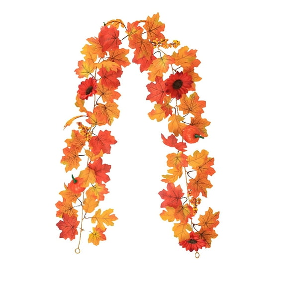 1PC Maple Leaf Berries Pumpkin Vine Decoration, 68.9 inch Fall Garland Maple Leaves Garlands, for Halloween Thanksgiving Door Decorations Fireplace Fall Wedding Outdoor Decor