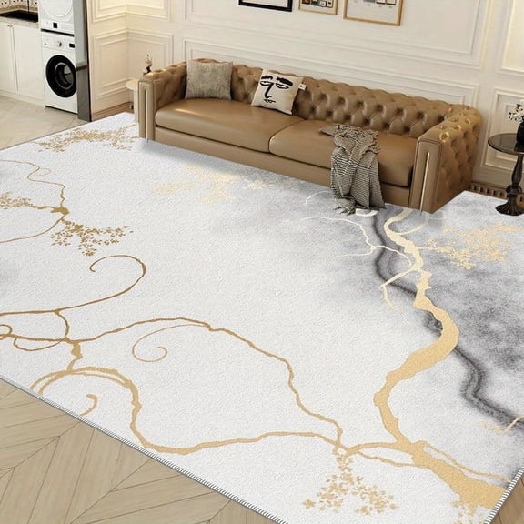 1PC Marble Gold Regional Carpet Local Carpet, Lightweight Washable Easy-to-Tidy Carpet Mat Festival Gift, Suitable for Living Room, Bedroom, Dining Room, Office, Balcony, Room Accessories