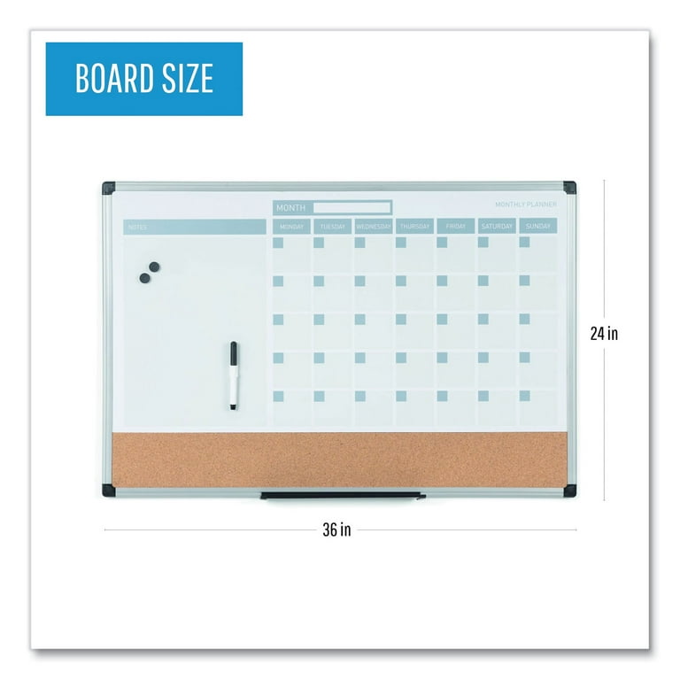 3-in-1 Calendar Planner, 36 x 24, White Surface, Silver Aluminum Frame 3-in-1 Calendar Planner, 36 x 24, White Surface, Silver Aluminum Frame