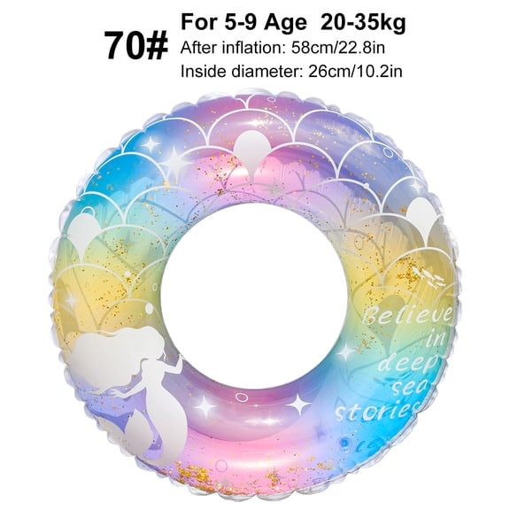 1PC Mermaid Glitter Inflatable Swim Ring Rainbow Pool Float Tube With Handles Summer Beach Water Party Float