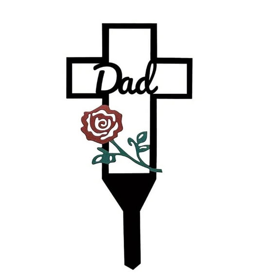 1PC Metal Cross Garden Stake Cemetery Memorial Cross Stake for Dad/Mom/Uncle, Cross Pile, Cemetery Decorations