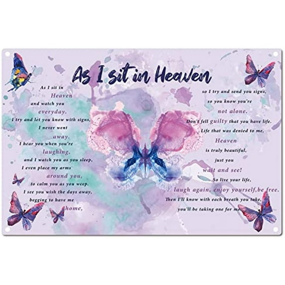 1PC Metal Tin Sign As I Sit in Heaven Signs Vintage Butterfly Wall Art Decor Home