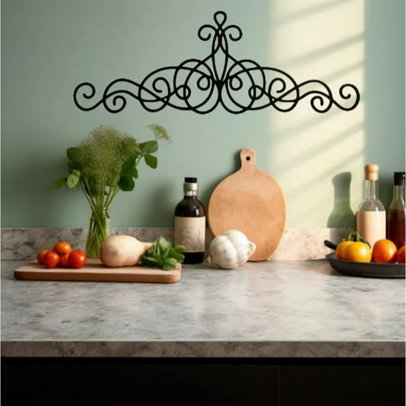 1PC Metal Wall Ornament, Traditional Metal Scroll Wall Art Adornment, Rustic Iron Wall Medallion Black Metal Scroll Iron Wall Plaque