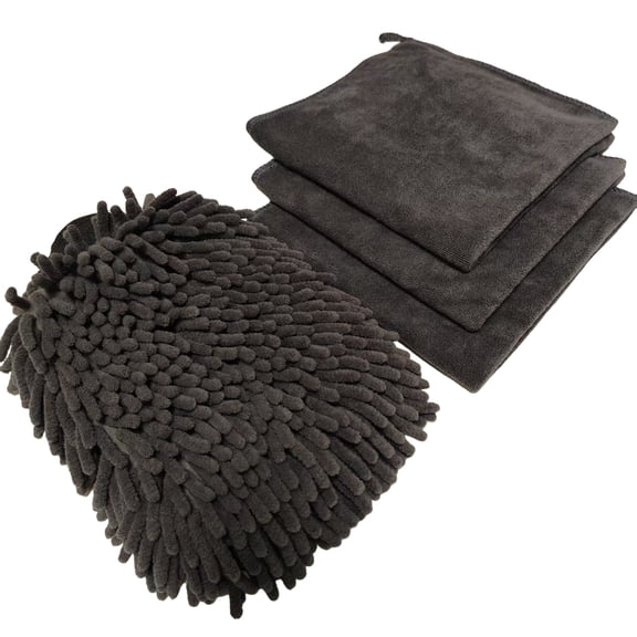 1PC Microfiber Car Wash Mitt & 3PCS Lint-Free Absorbent Microfiber Towels Auto Cleaning Kit