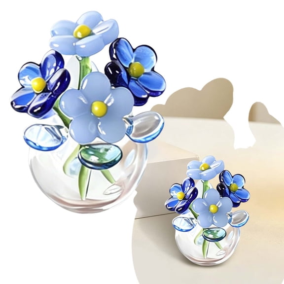 1PC Mini Chinese Glass Flower Arrangement, Artificial Rose Bouquet with Vase, DIY Crafts Flower for Mother’s Day, Home Office Tabletop Decoration