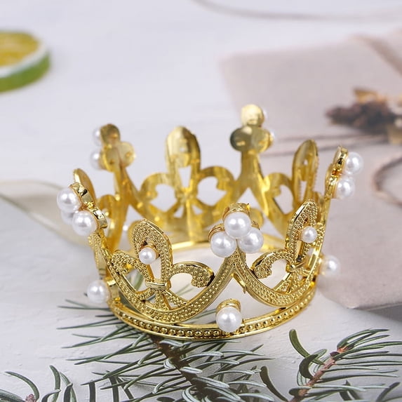 1PC Mini Crown Cake Topper Crystal Pearl Tiara Children Hair Ornaments