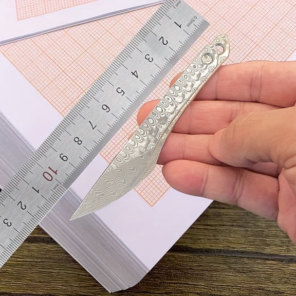 1PC Mini EDC Survival Knife Set, VG10 Damascus Blade, K Sheath & Stainless Steel Neck Chain, Portable Unpacking Tool for Outdoor Camping Office Wood Carving