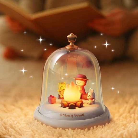 1PC Mini Flame Music Box Night Light Cartoon Decor Lamp USB & Plug-in Dual Use Ornament Exquisite Birthday Holiday Gift