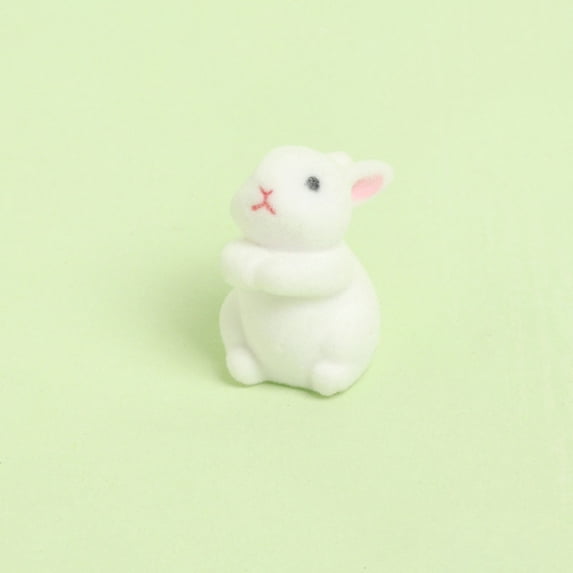 1PC Mini Flocked Easter Bunny Decorations, Cute Mini Easter Bunny Figures, Miniature Rabbit for Landscape Ornaments, Party Favors Gifts Home Office Table Decor