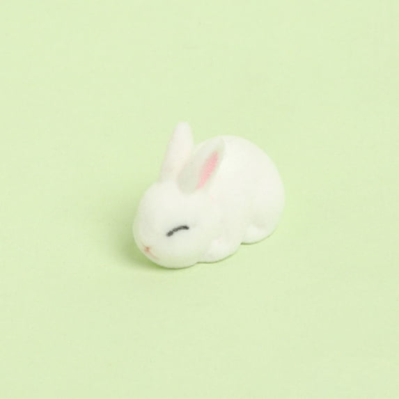 1PC Mini Flocked Easter Bunny Decorations, Cute Mini Easter Bunny Figures, Miniature Rabbit for Landscape Ornaments, Party Favors Gifts Home Office Table Decor