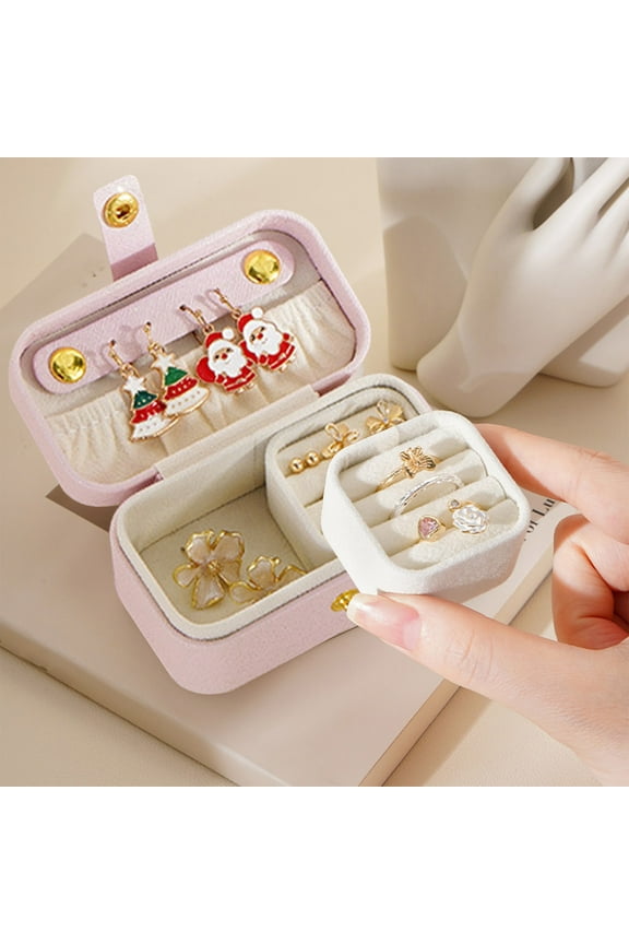 1PC Mini Jewelry Cases for Women Girls, Fashionable PU Travel Jewelry Organizers with Zippers, Portable Jewelry Storage Bags for Birthday Valentine's Day, 3.7"x2"x2", 1 Pack, Pink