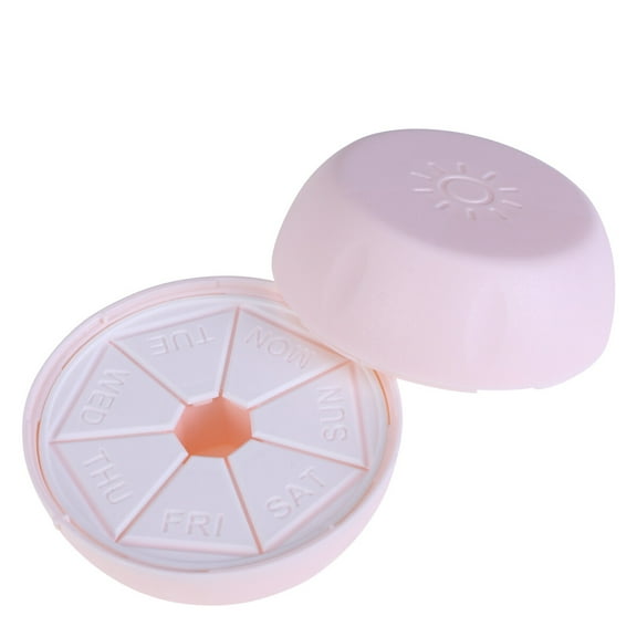 1PC Mini Pill Box 7 Compartments Weekly Round Rotation Medicine Storage Case Container (Pink)
