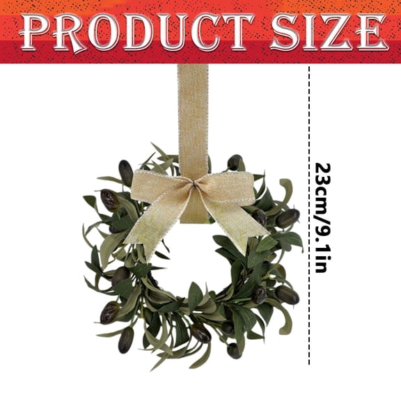 1PC Mini Wreaths for Cabinet, Flocked Mistletoe Wreath with Bow, Artificial Berries Pinecones for Holiday Kitchen Cabinet Window Chair Decor