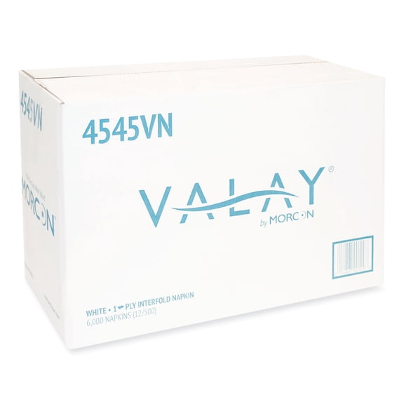 1PC Morcon Tissue Valay Interfolded Napkins, 1-Ply, White, 6.5 x 8.25, 6,000/Carton