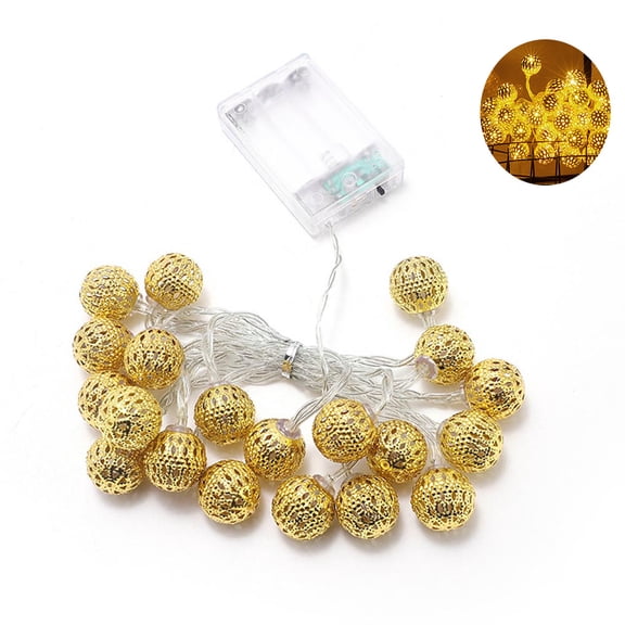 1PC Moroccan LED String Lights, 20 LED Golden Globe String Lights Battery Powered for Party, Christmas, Home Garden Decoration