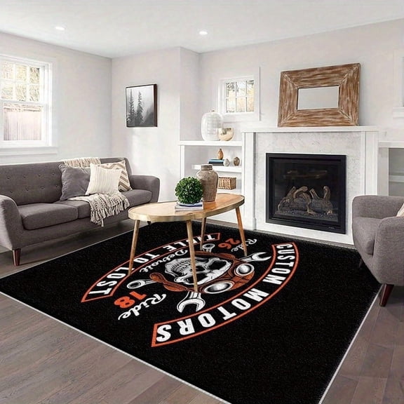 1PC Motorcycle-themed Area Rug Local Rug, Lightweight Washable Easy-to-Clean Carpet Mat Festival Gift, Suitable for Living Room, Bedroom, Office, Garage, Man Cave, Room Accessories
