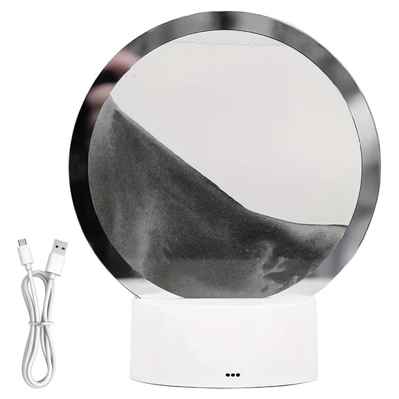 1PC Moving Sand Art Table Lamp, Dimmable LED USB Powered, 3D Flowing Sand Hourglass, Glass Metal Base, Soothing Ambient Lamp for Bedroom Living Room Office Home Decor