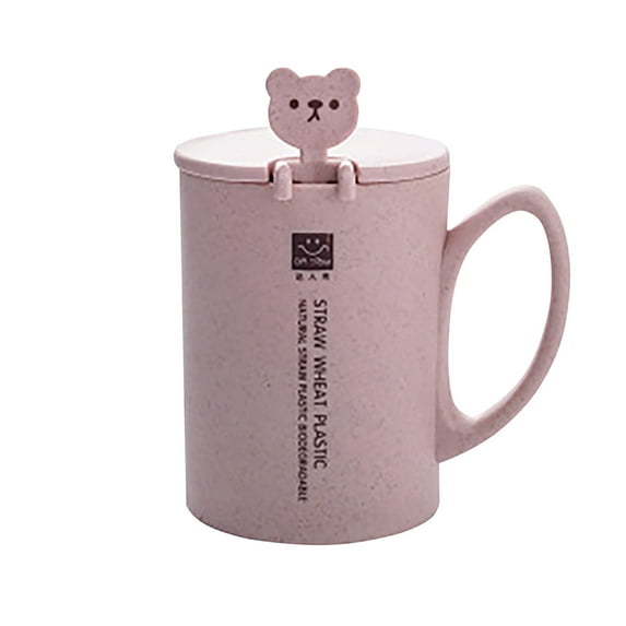 1PC Mug Cartoon Cute Coffee Cereal Breakfast Water Cup With Lid With Spoon/ Coffee Cereal Breakfast Mug 1Pc Pink