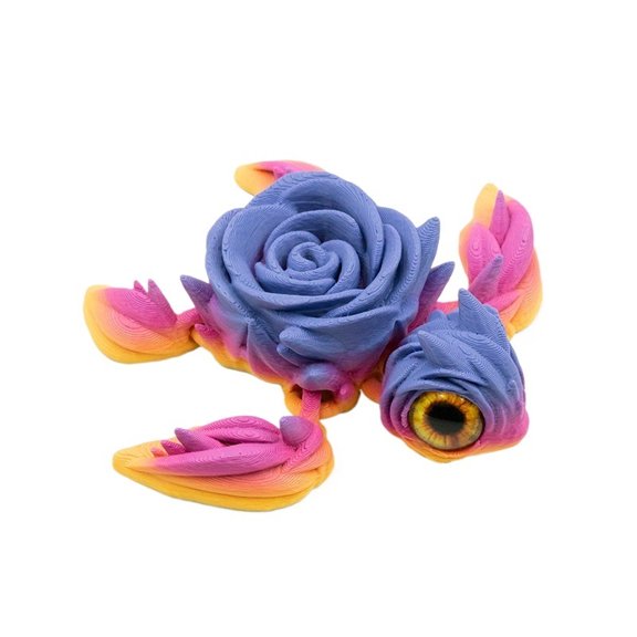 1PC Multi Rainbow 9CM 3D Printed Rose Turtle Animal Figurine with Articulated Joints - Creative Model