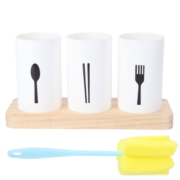 1PC Multifunctional PP Utensil Organizer Flatware Holder with Draining Base for Countertop Kitchen