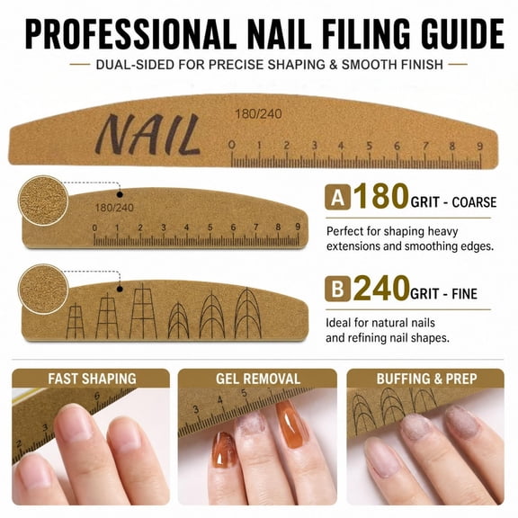 1PC Nail File with Built In Ruler, Double Sided Emery Board Coarse Fine Grit, Thick Sanding Strip for Natural Acrylic Gel Nails, Manicure Pedicure Shaping Polishing Tool, Salon Home Use