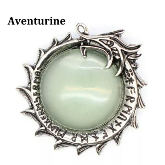 1PC Natural Crystal Stone Dragon Viking Runic Round Rune Amulet Pendant Healing