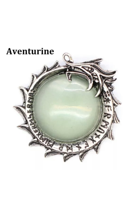 1PC Natural Crystal Stone Dragon Viking Runic Round Rune Amulet Pendant Healing