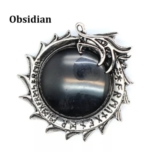1PC Natural Crystal Stone Dragon Viking Runic Round Rune Amulet Pendant Healing