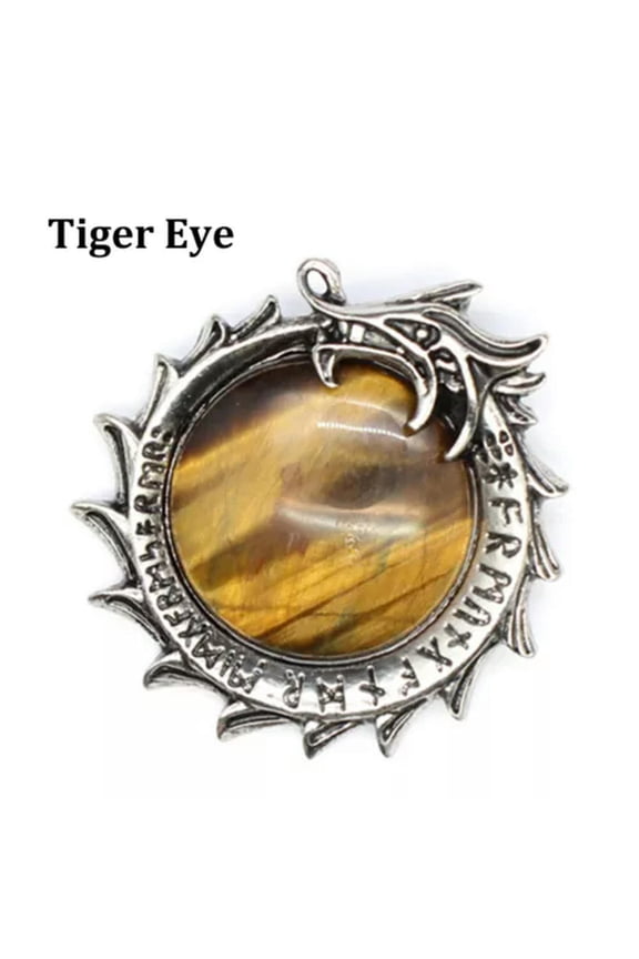 1PC Natural Crystal Stone Dragon Viking Runic Round Rune Amulet Pendant Healing