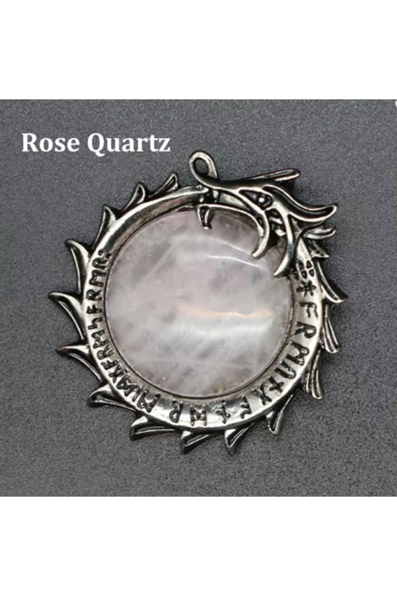 1PC Natural Crystal Stone Dragon Viking Runic Round Rune Amulet Pendant Healing