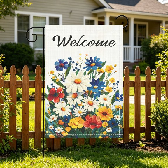 1PC Clear Blue Water Landscape Garden Flag, Dining Holiday Gathering Decor, 2D Pattern Outdoor Yard Banner, Thanksgiving Christmas Gift