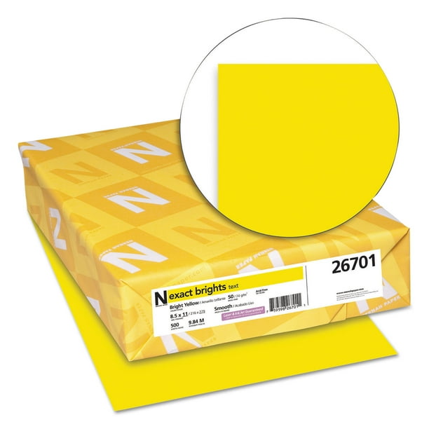 Exact Brights Paper, 20 lb Bond Weight, 8.5 x 11, Bright Yellow, 500/Ream Exact Brights Paper, 20 lb Bond Weight, 8.5 x 11, Bright Yellow, 500/Ream