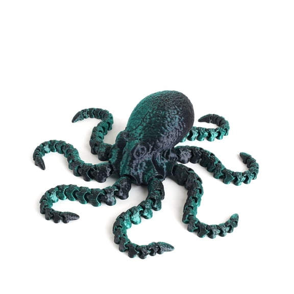 1PC Octopus - Laser Green-Black 17cm 3D printed octopus figurine with movable joints, suitable for aquarium decoration, landscaping, and display