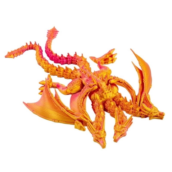 1PC Orange 24CM Three-headed King Ghidorah 3D printed standable jointed model with flexible wings