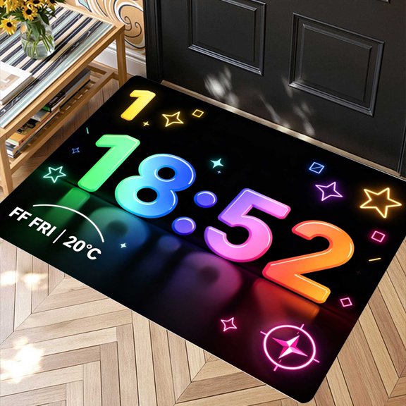 1PC Oriental Blessing Chinese Character Time Temperature Printed Soft Fluffy Absorbent Bath Mat, Memory Foam Mat Washable Non Slip Bath Rug, Decor Kitchen Rug,Holiday Decor Gift