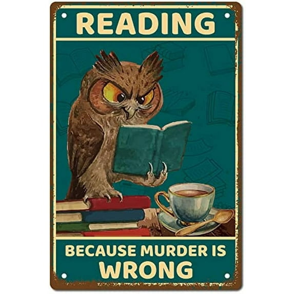 1PC Owl Metal Tin Sign Reading Because Murder is Wrong Vintage Art Mural Hanging Iron Painting