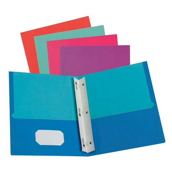 1PC Oxford Twisted Twin Smooth Pocket Folder w/Fasteners, 100-Sheet Capacity, 11 x 8.5, Assorted Solid Colors, 10/Pack