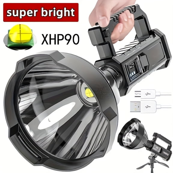 1PC P90/P50 Searchlight High Lumens Strong Light Multifunctional LED Long Range Rechargeable Flashlight Portable Searchlight with Joystick 4 Modes Light, for Fishing Camping Patrol Lantern Bracket