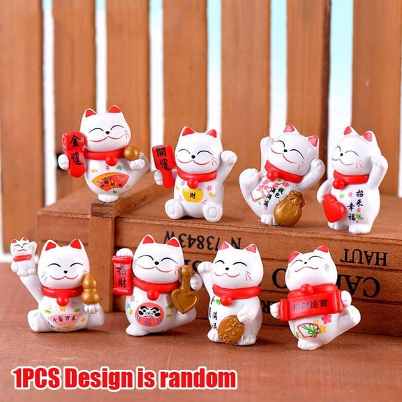 1PC PVC Mini Lucky Cat Decoration Cartoon Lucky Wealth Waving Cat Model Waving Hand Cat Cake Decoration Home Desktop Decoration