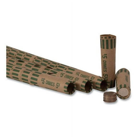 1PC Pap-R Products Preformed Tubular Coin Wrappers, Dimes, $5, 1000 Wrappers/Box